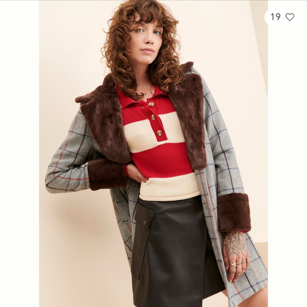 Anthropologie Eva Faux Fur Trimmed Coat S